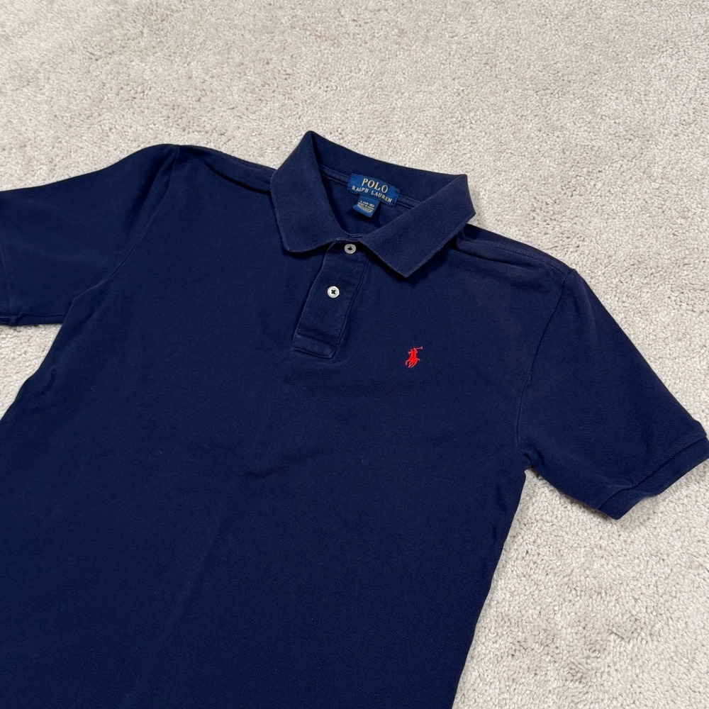 Polo Ralph Lauren Boys Navy Blue Short Sleeve Pique Polo Shirt Size L 14-16